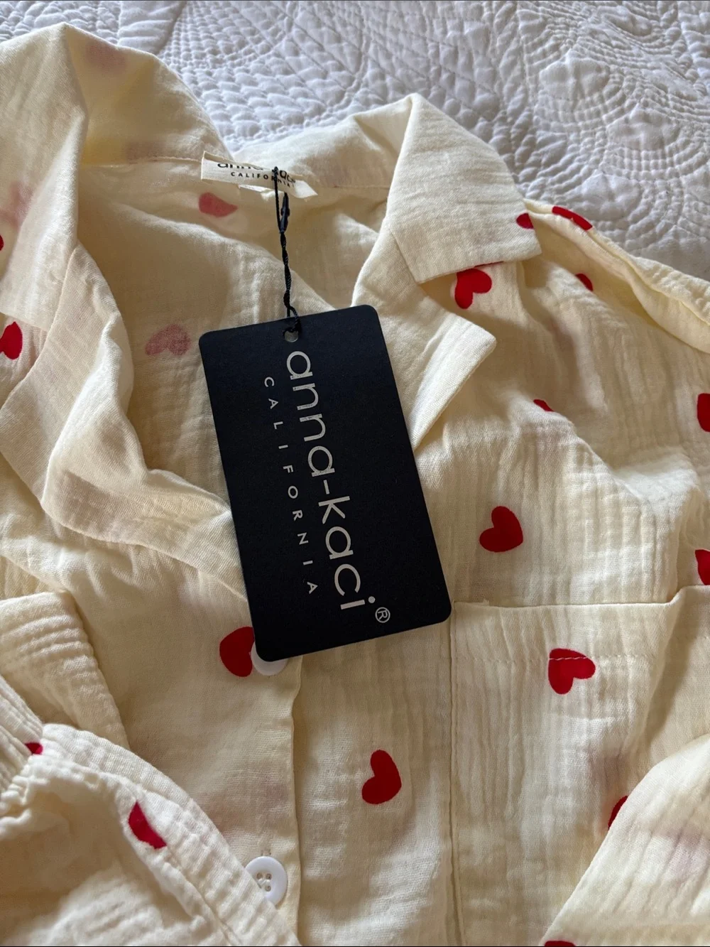 Attention Women's Cream Heart-Print Cotton Pajama Set - Red Hearts